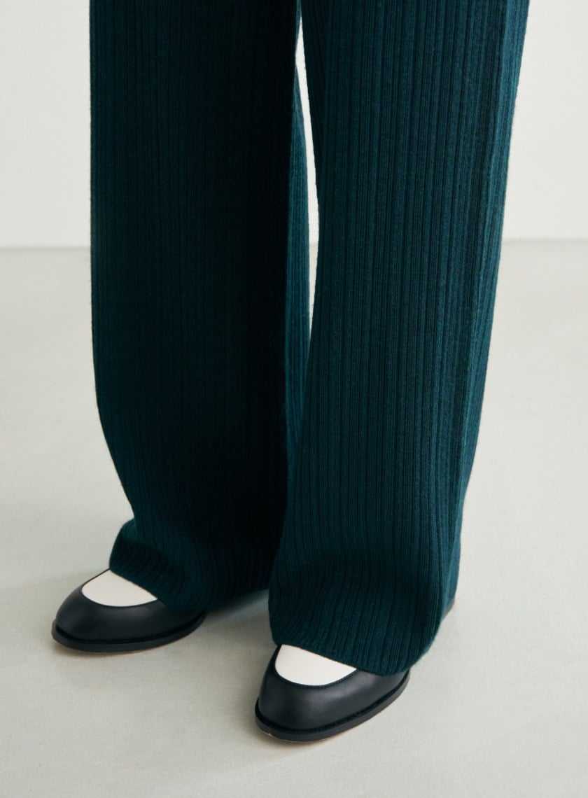 舒適坑條針織寬褲